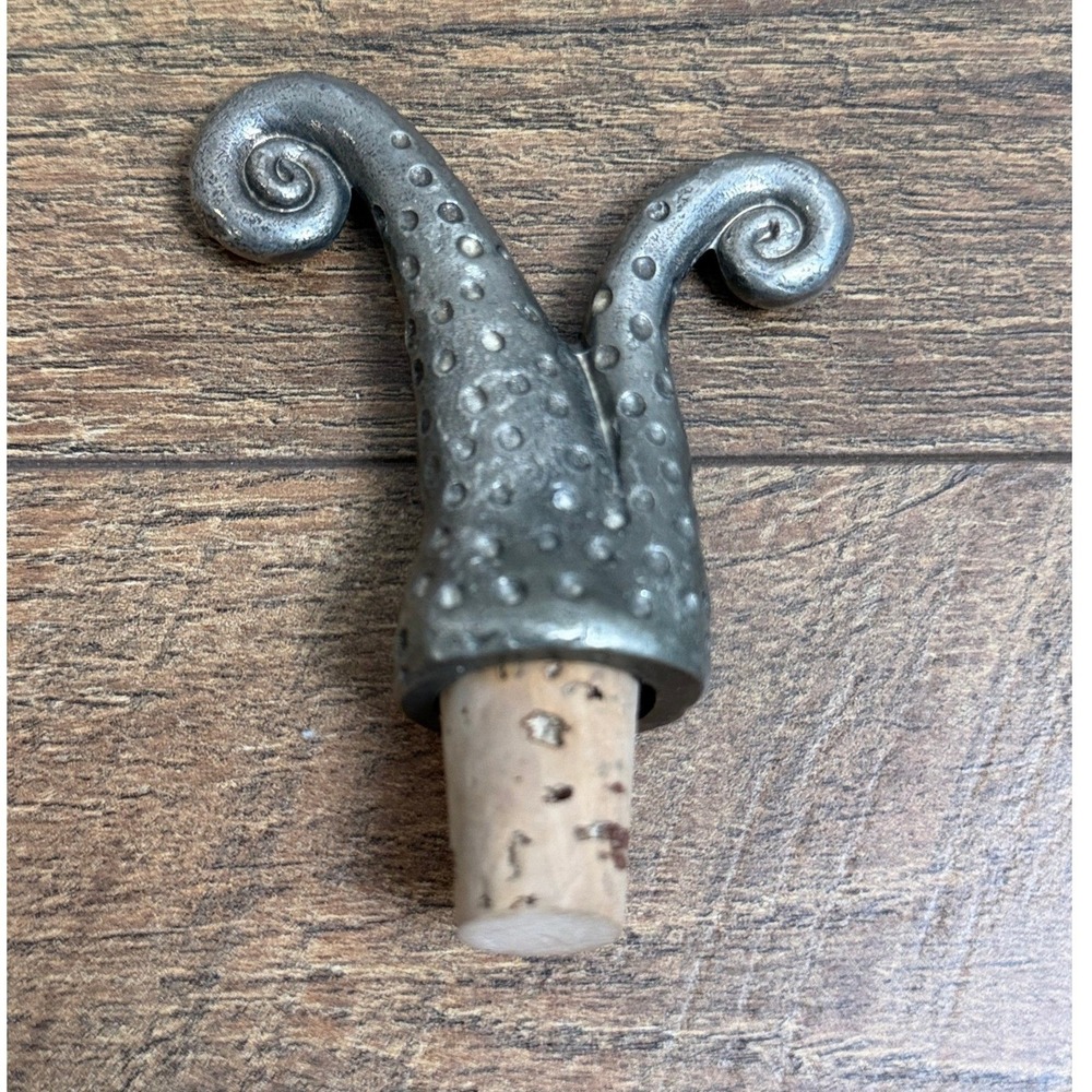 Pewter Wine Bottle Stopper Octopus Silver Tone Barware 4 Inch